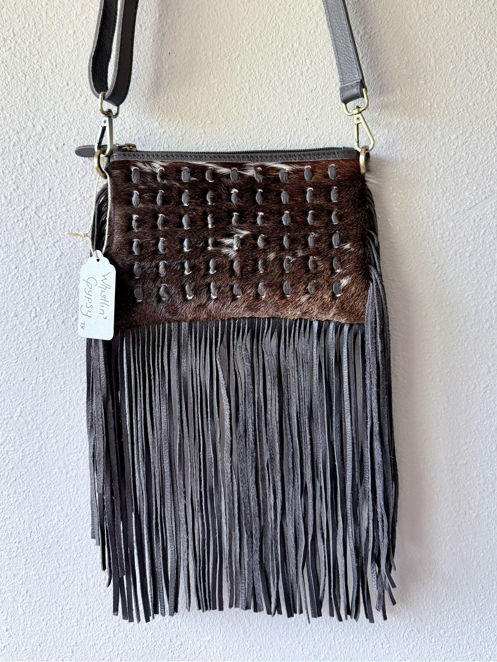 Fringe Haircalf Crossbody Bag Festival Western Chic Cowgirl Cowhide Leather